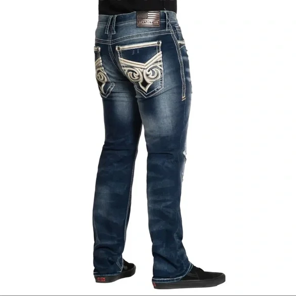 Affliction Men's Denim Jeans ACE AMEND DAYTON Embroidered Blue $135